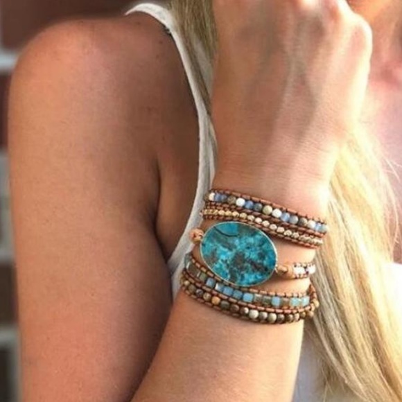 Grit and Grace Jewelry - 1 Left! Handmade Leather Jasper Wrap Bracelet
